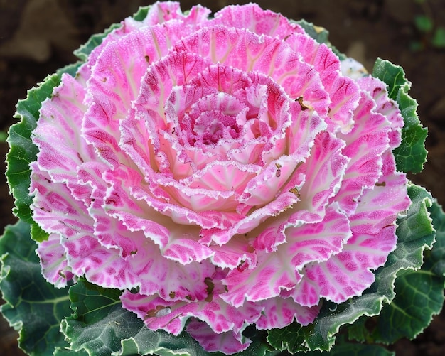 La fresca y colorida coles ornamentales con hermosas flores y hojas de brassica