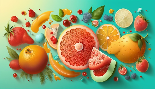 Fresco e suculento Uma ilustração vibrante de frutas de verão IA generativa