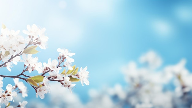 Un fresco fondo soleado de primavera con un cielo azul borroso