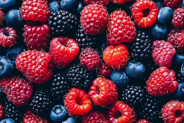 Fresco variedad de bayas de fondo frambuesas arándanos y moras en gran detalle