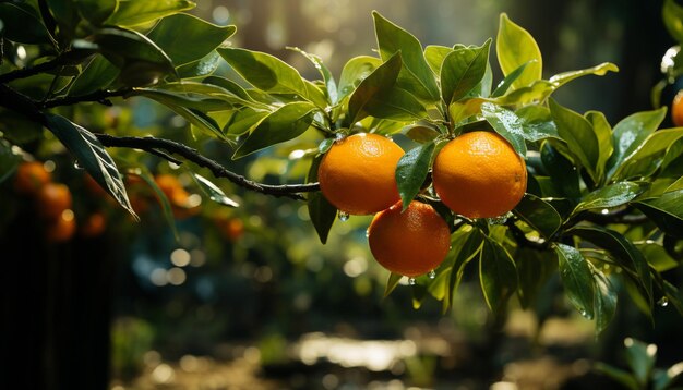 Frescor e cor verde de frutas cítricas em árvore gerada por inteligência artificial