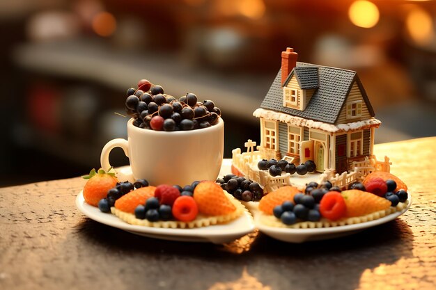 Frescura y amor en una mesa comida dulce y café generado