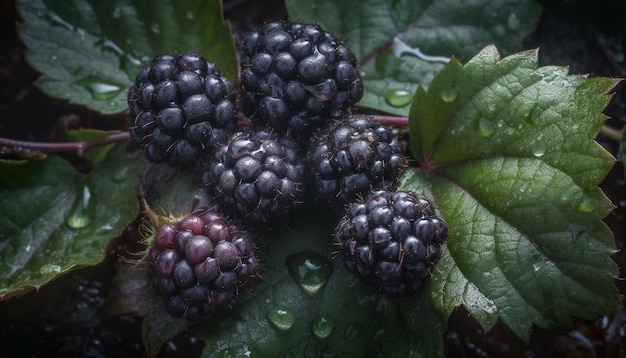 Frescura da natureza frutas de bagas orgânicas maduras em planta úmida gerada por inteligência artificial