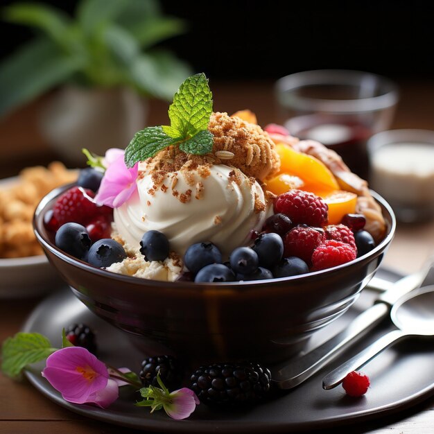 Frescura y dulzura en un tazón de postre gourmet de verano