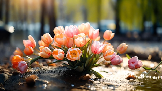 Frescura e beleza na natureza um buquê de tulipas coloridas