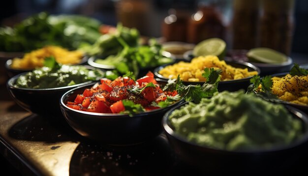 Foto frescura e natureza num prato uma refeição vegetariana saudável gerada por inteligência artificial