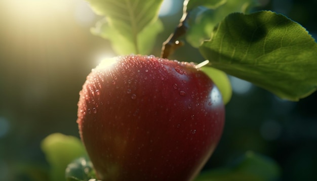 La frescura y la naturaleza se combinan en una jugosa manzana madura generada por la inteligencia artificial