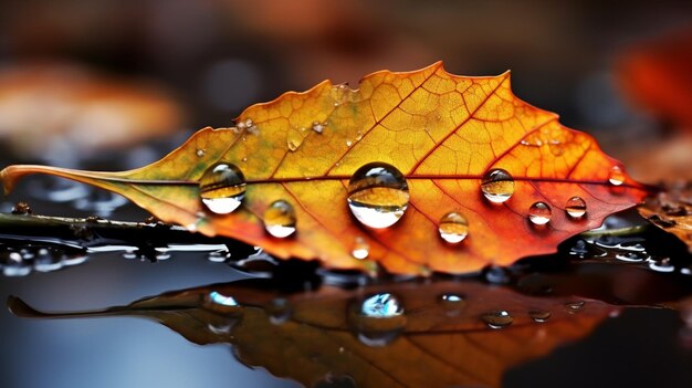 frescura reflejada en una hoja mojada de otoño