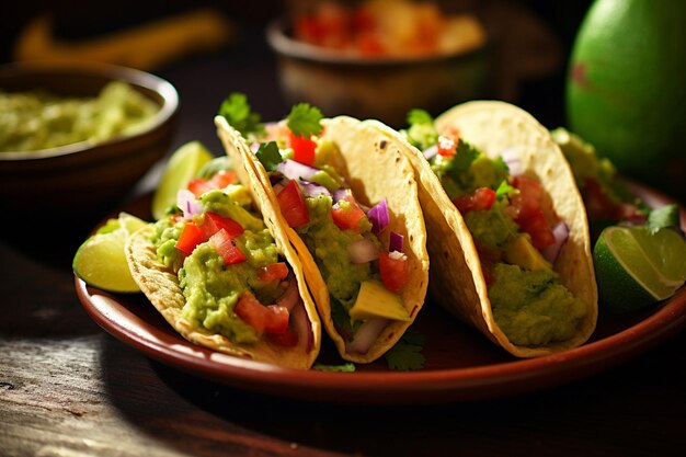 Frescura y sabor en un plato de guacamole y tacos caseros