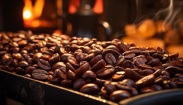 Frescura en una taza de aroma de frijol oscuro enfoque selectivo en el café generado por inteligencia artificial