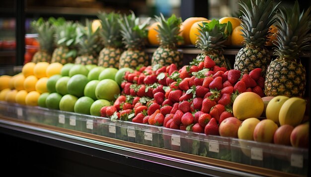 Foto frescura y variedad de alimentos orgánicos en la gran colección de supermercados generada por inteligencia artificial