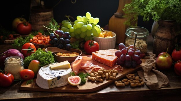 frescura y variedad en una mesa de madera gourmet casera