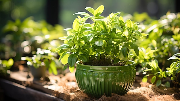 Frescura de verano hojas verdes maceta florecimiento belleza