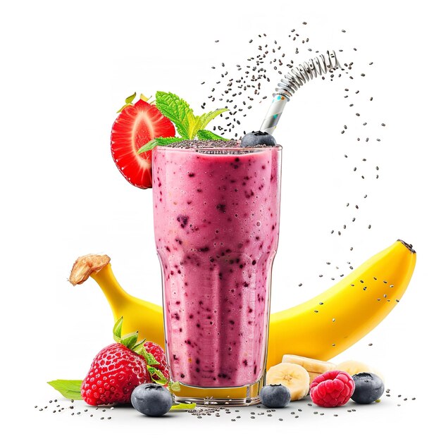 Fresh Black Bean Berry Smoothie aislado sobre un fondo blanco