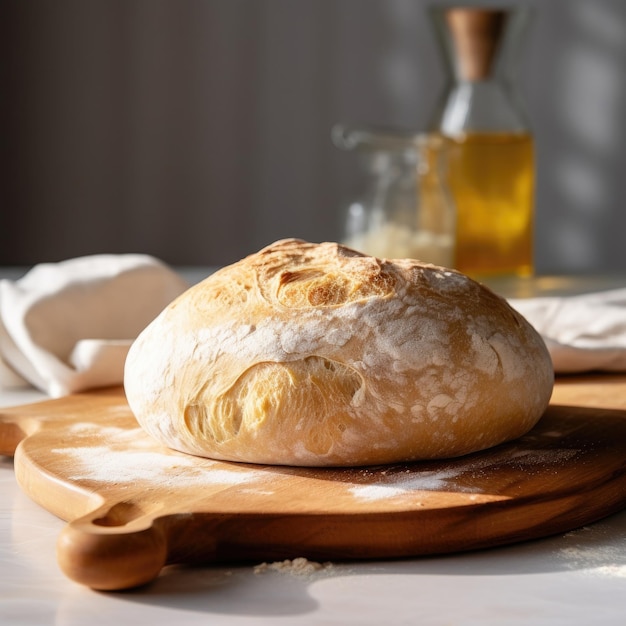 Foto fresh crispy sourdough bread on a sunny day fragrant bread on a wooden table generative ai