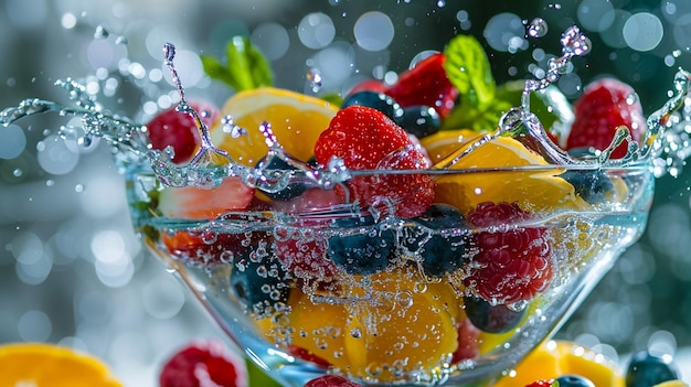 Foto fresh fruit bowl splash image para site ou blog