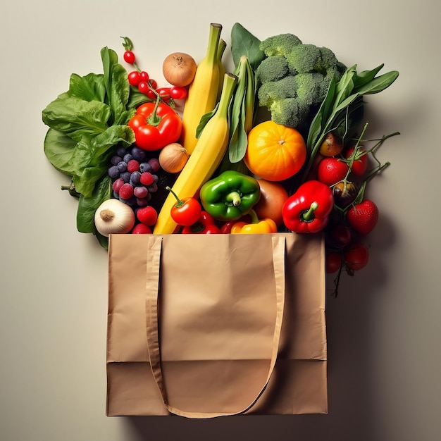 Fresh Harvest Nature's Bounty en una bolsa de compras de papel AI