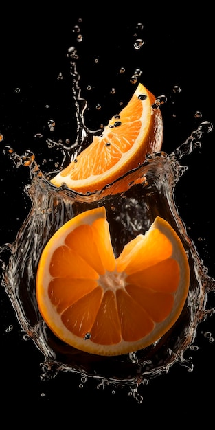 Fresh Orange Slice Splashing in Water criado com tecnologia de IA gerativa