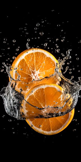 Fresh Orange Slice Splashing in Water, erstellt mit generativer KI-Technologie