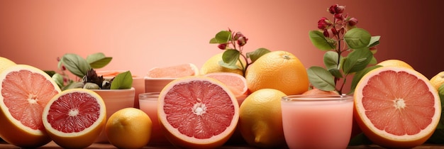 Fresh Red Orange Grapefruit On Peach Banner Image For Website Background Pattern Seamless Desktop Wa