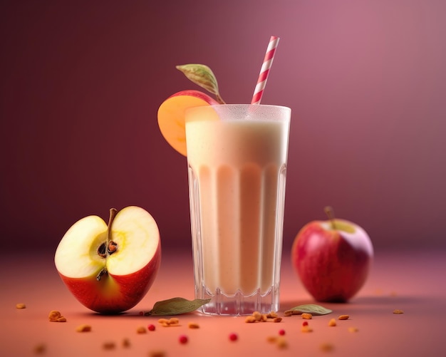 Fresh Smoothie Apple lassi com frutas Apple no restaurante de fundo de estúdio com jardim