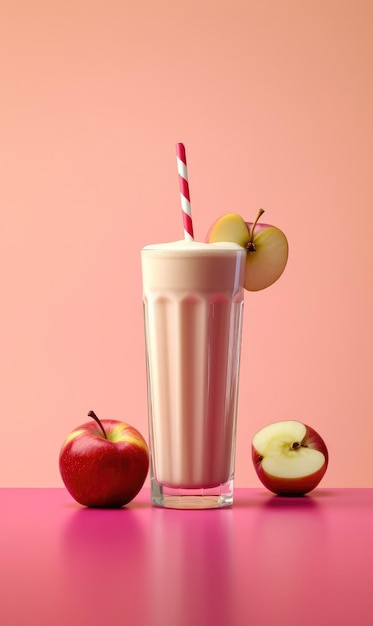 Fresh Smoothie Apple lassi con fruta de manzana en el restaurante de fondo de estudio con jardín