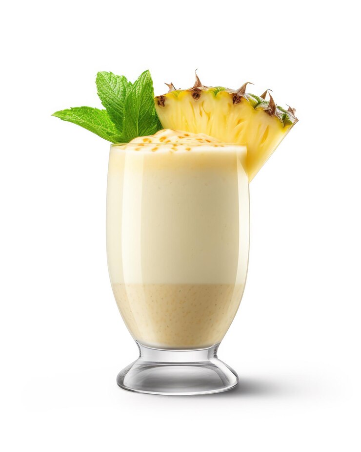 Fresh Smoothie Pineapple lassi con fruta de piña en un estudio de fondo blanco aislado