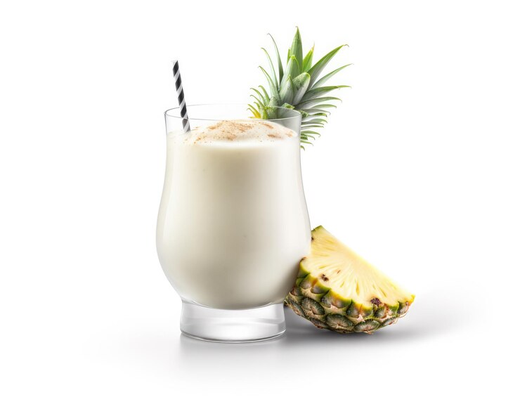 Fresh Smoothie Pineapple lassi con fruta de piña en un estudio de fondo blanco aislado
