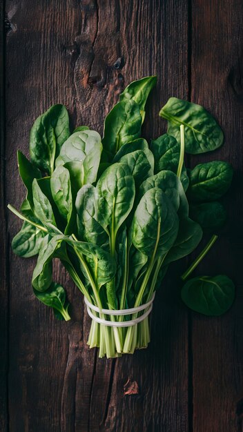 Foto fresh spinach displayed on kitchen table vibrant and healthy vertical mobile wallpaper