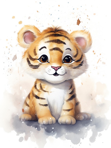 Freudige Baby-Tiger-Kindergarten Aquarellkunst