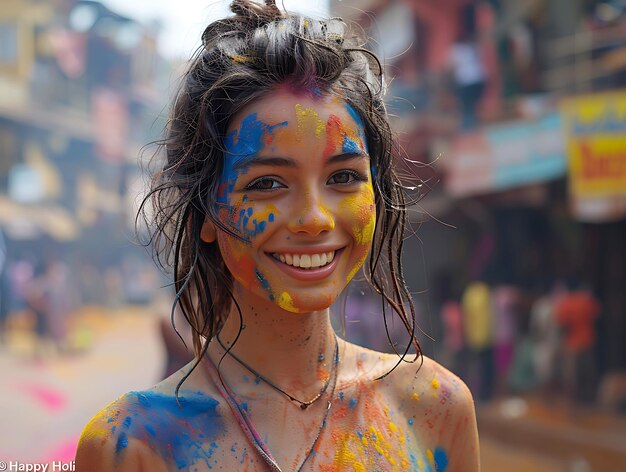 Freudige Feier Die faszinierenden Augenblicke des Lachens und der Farbe beim Holi-Festival