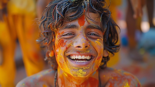 Freudige Feier Die faszinierenden Augenblicke des Lachens und der Farbe beim Holi-Festival