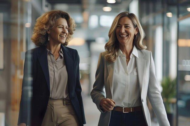 Foto freudige geschäftsfrauen arbeiten in einem modernen büro zusammen