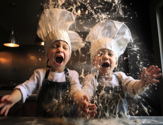 Foto freudige kinder bereiten essen vor