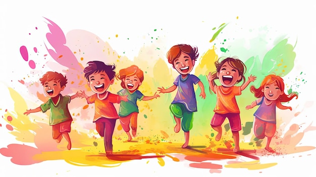 Freudige Kinder spielen bei Holi Banner