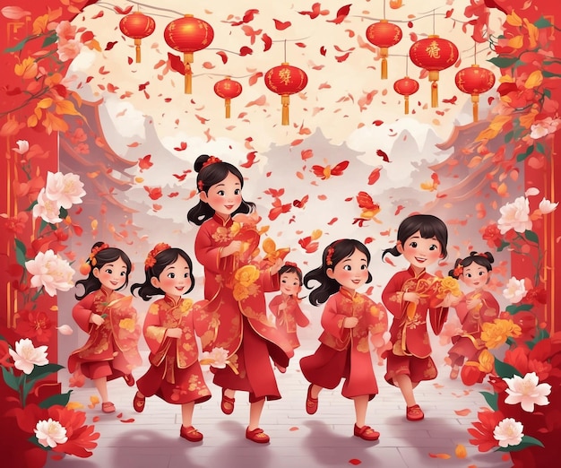 Freudige Traditionen beim Feiern des chinesischen Neujahrs mit Kindern