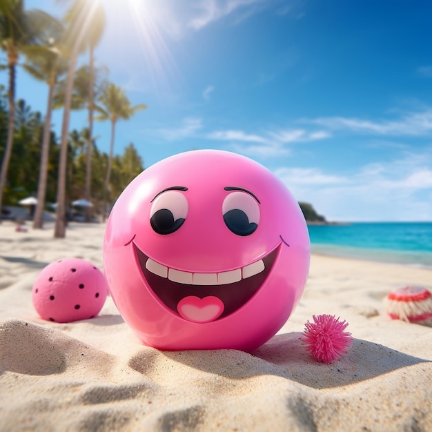 Freudiger Strand lächelnder rosa Ball Umarmung des Sommers Vibes Optimismus und Glück Verbreitung von Positivität und Feiern von erhebenden Momenten Generative KI