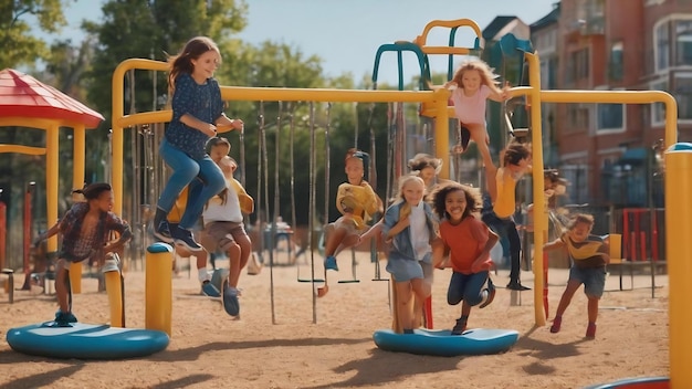 Freunde amüsieren sich auf dem Spielplatz