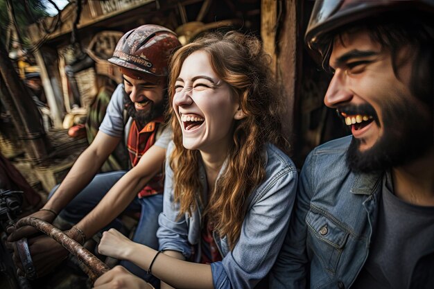 Freunde, die während der Fahrt miteinander lächeln und lachen, sind immer auf der Karte