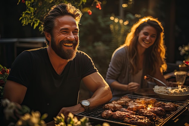 Freunde feiern mit Barbecue und kühlem Bier unter der Sonne generative IA