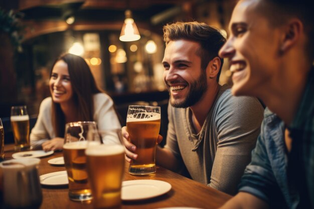 Freunde genießen Getränke und feiern in einem Restaurant