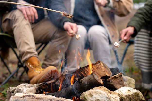 Freunde genießen ihr Wintercamping