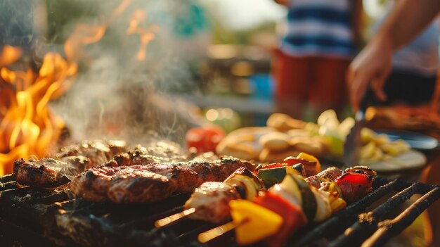 Freunde grillen und mitten in der Natur essen