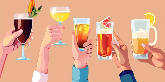 Freunde klingeln mit alkoholischen Cocktails Generative KI