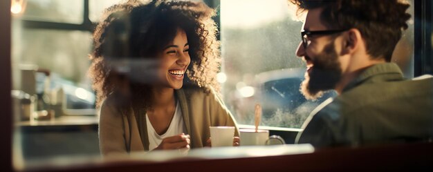 Freunde plaudern mit Lachen und füllen den gemütlichen Raum mit Getränken und einem guten Gespräch im Café