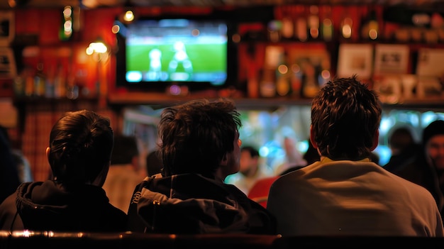 Freunde schauen Sport im Pub, Fußball- oder Fußballfans, KI-generiertes Bild in hoher Qualität