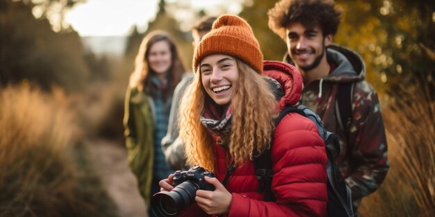 Freunde, Spaß im Freien, Freundschaft, Fotografie, Lächeln, Glück, Freude, glückliche Studenten.