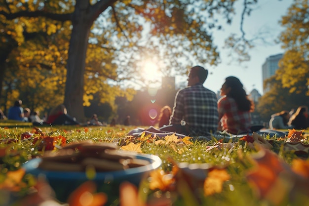 Freunde teilen sich Lachkekse auf einer sonnigen Decke in einem lebendigen Park