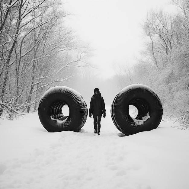 Freunde tragen Schlauchröhren im Schnee