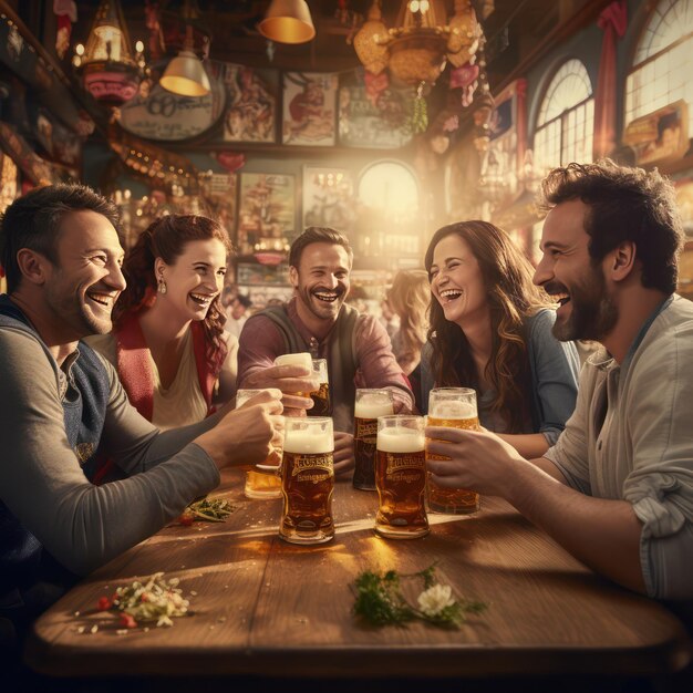 Freunde trinken bei einem Oktoberfestbier